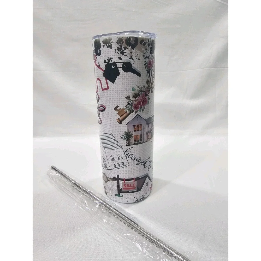 Realtor Life Skinny 20oz Tumbler With Lid Straw Sale Fun Keys Home Buying Cup